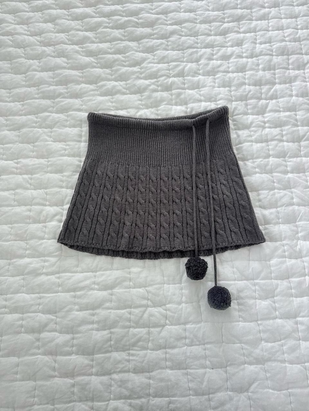 FANG Y2K Cable-Knit Pom-Pom Mini Skirt